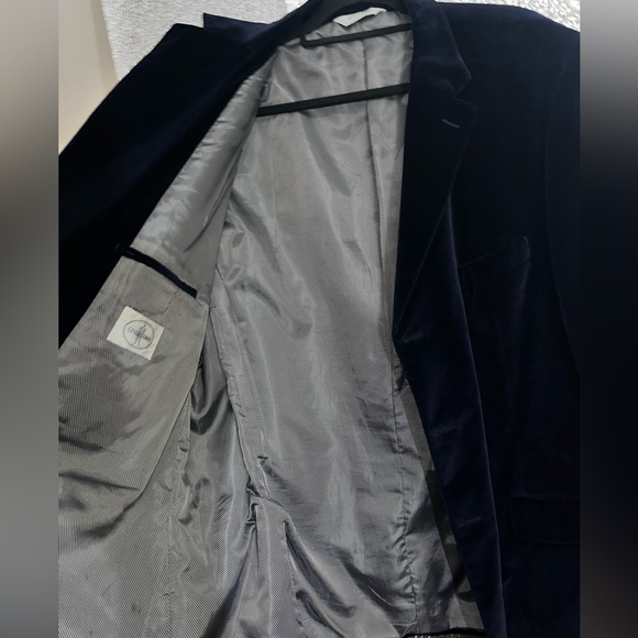 Linea Uomo Tux Dinner Jacket Blazer Size 54 LONG Blue Velvet Satin Mens - Picture 4 of 13